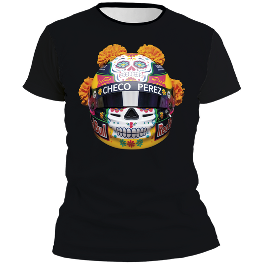 Playera Algodon Checo Casco dia de Muertos